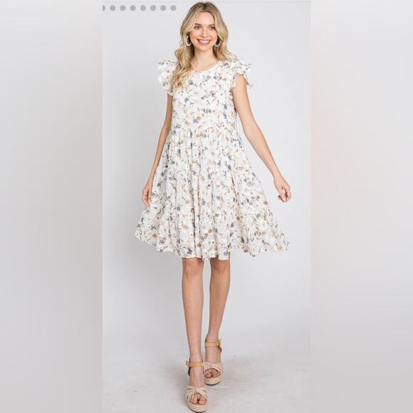 ORANGE CREEK IVORY FLORAL TIERED EMBROIDERED MATERNITY DRESS SIZE MEDIUM - Picture 1 of 9